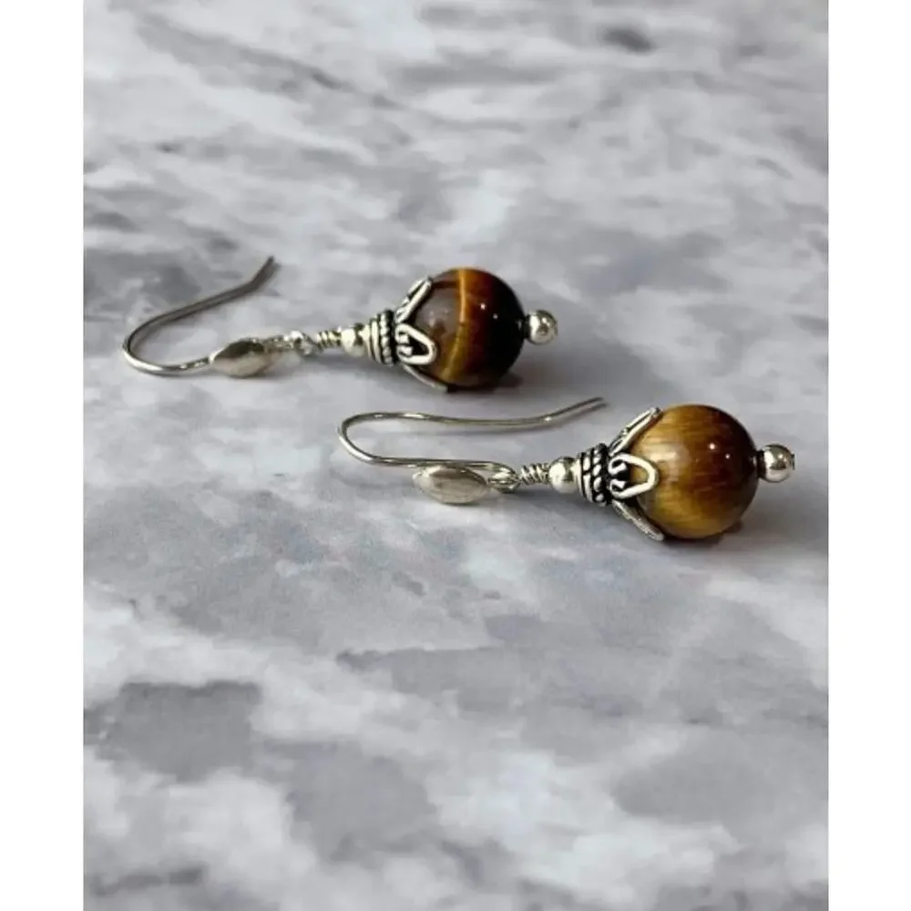 Vintage 925 Sterling Silver Agate Earrings